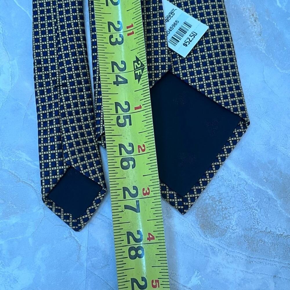 NWT Vintage Brook Brothers Makers Men's Silk Tie Gold Checkered - Picture 7 of 8